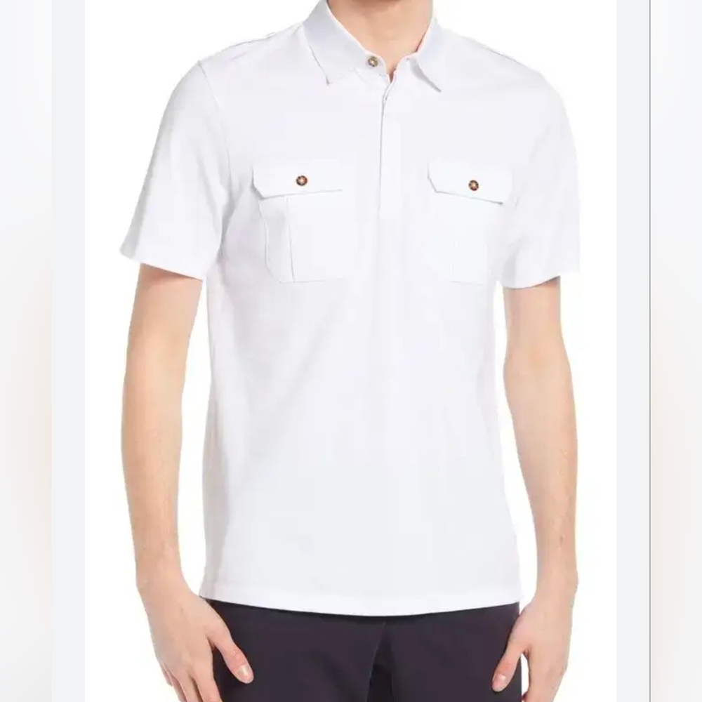 Ted Baker London Lark Military Polo Shirt Short Sleeve White, Size XL (Ted 5)